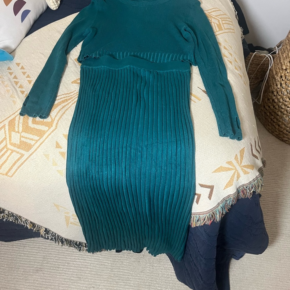 Pink Queen Teal Ribbed Knit Skirt